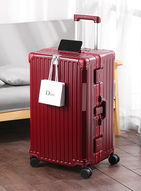 R家代工高端行李箱30寸大容量万向轮红色密码箱加厚28寸陪嫁皮箱