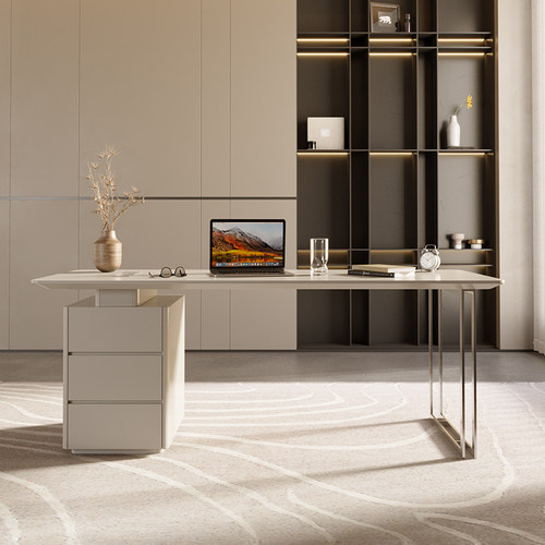 医美咨询桌接待洽谈美容院办公桌现代简约网红轻奢奶茶色口腔书桌