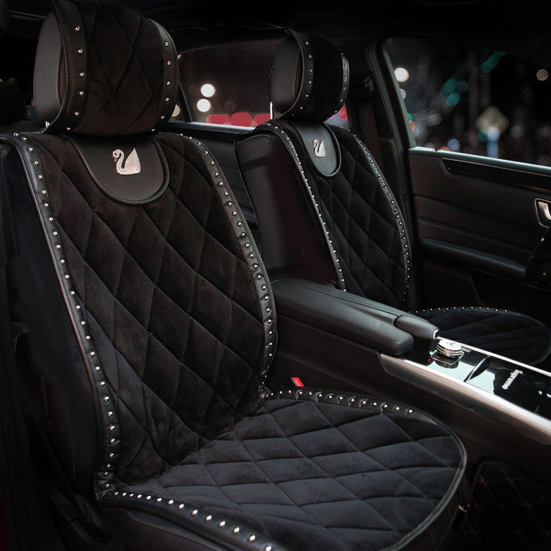 镶钻天鹅汽车座垫冬季毛绒铆钉潮牌男女坐垫通用车垫子车载座椅套