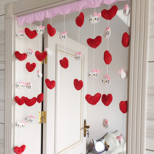 红心粉kt儿童房遮挡帘家用房间遮丑布帘凯蒂猫女孩卧室公主风门帘