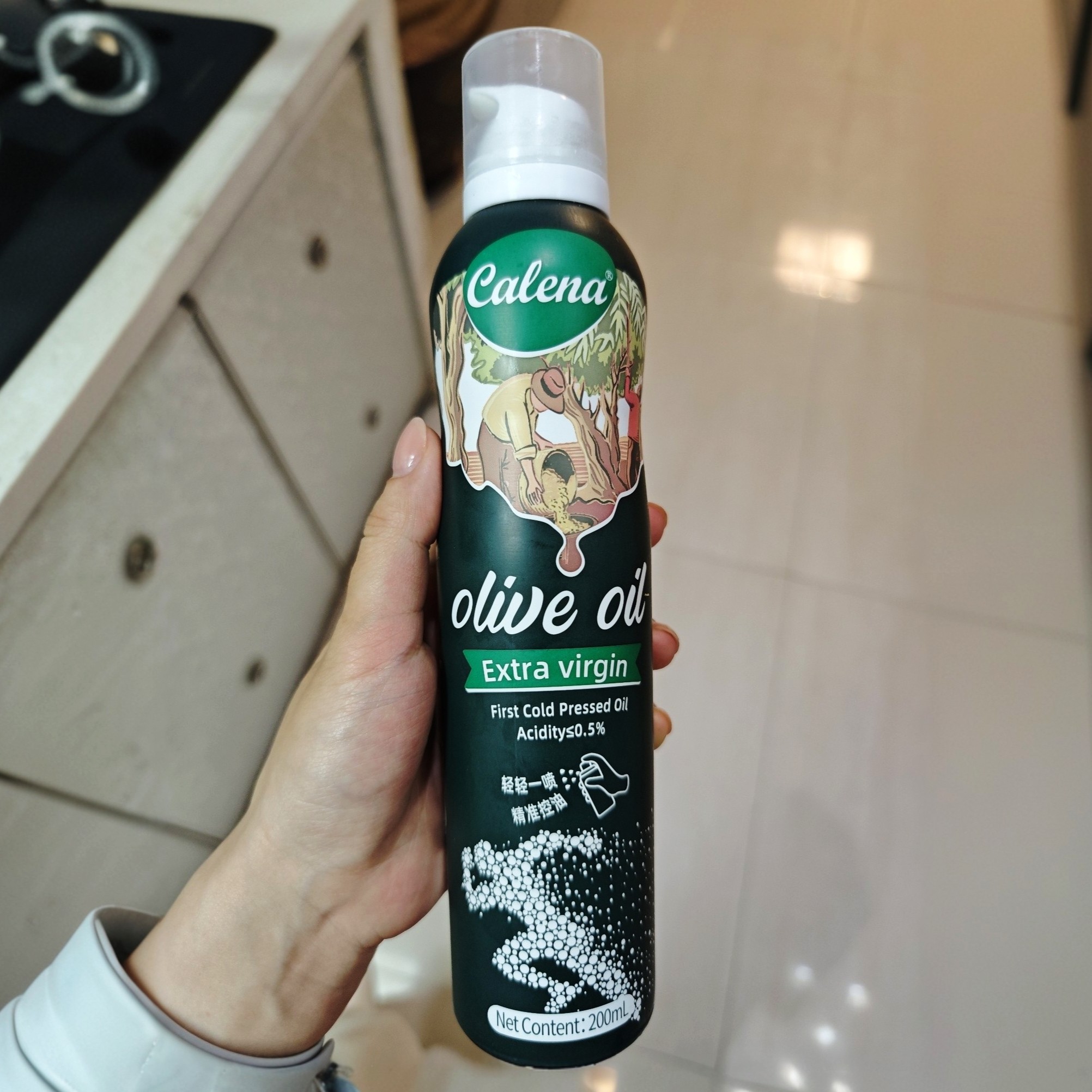 新货CALENA克莉娜特级初榨橄榄油200ml瓶装家用健身凉拌直饮喷雾