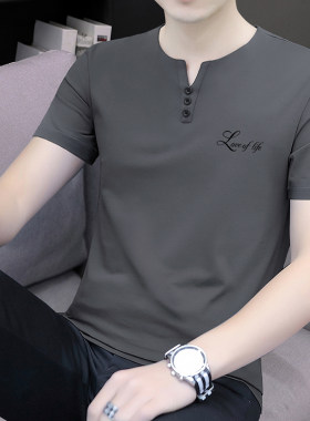 男士纯棉V领短袖T恤衫