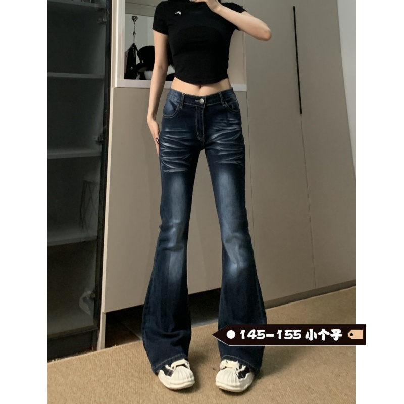 小个子一米五低腰微喇牛仔裤紧身新款鱼尾辣妹显瘦修身弹力喇叭裤