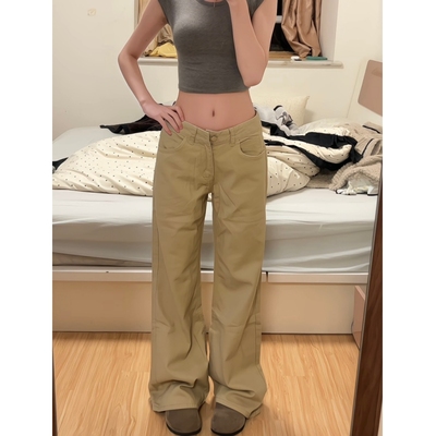 小个子一米五卡其色微喇牛仔裤女