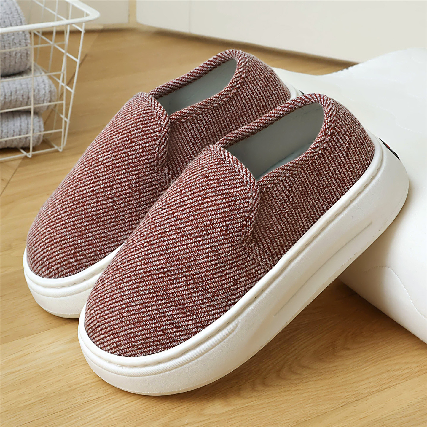 春夏男女款居家外穿亚麻布鞋透气吸汗一脚蹬懒人鞋厚底增高休闲鞋