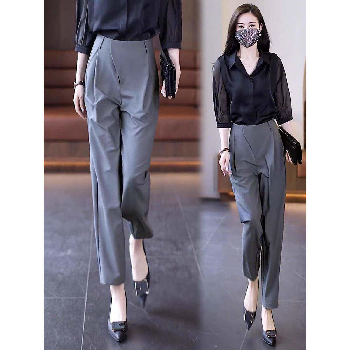 高级感休闲裤子女夏2026新款九分哈伦裤高腰显瘦垂感西装裤镰刀裤