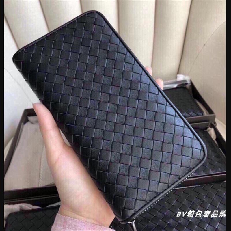 BV&ME钱包情侣真皮编织皮夹包拉链小羊皮长款卡包对折钱夹男