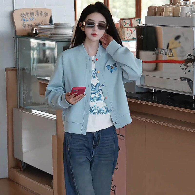 香港代购时尚休闲短款外套女春季新款刺绣小马开衫薄款夹克上衣潮