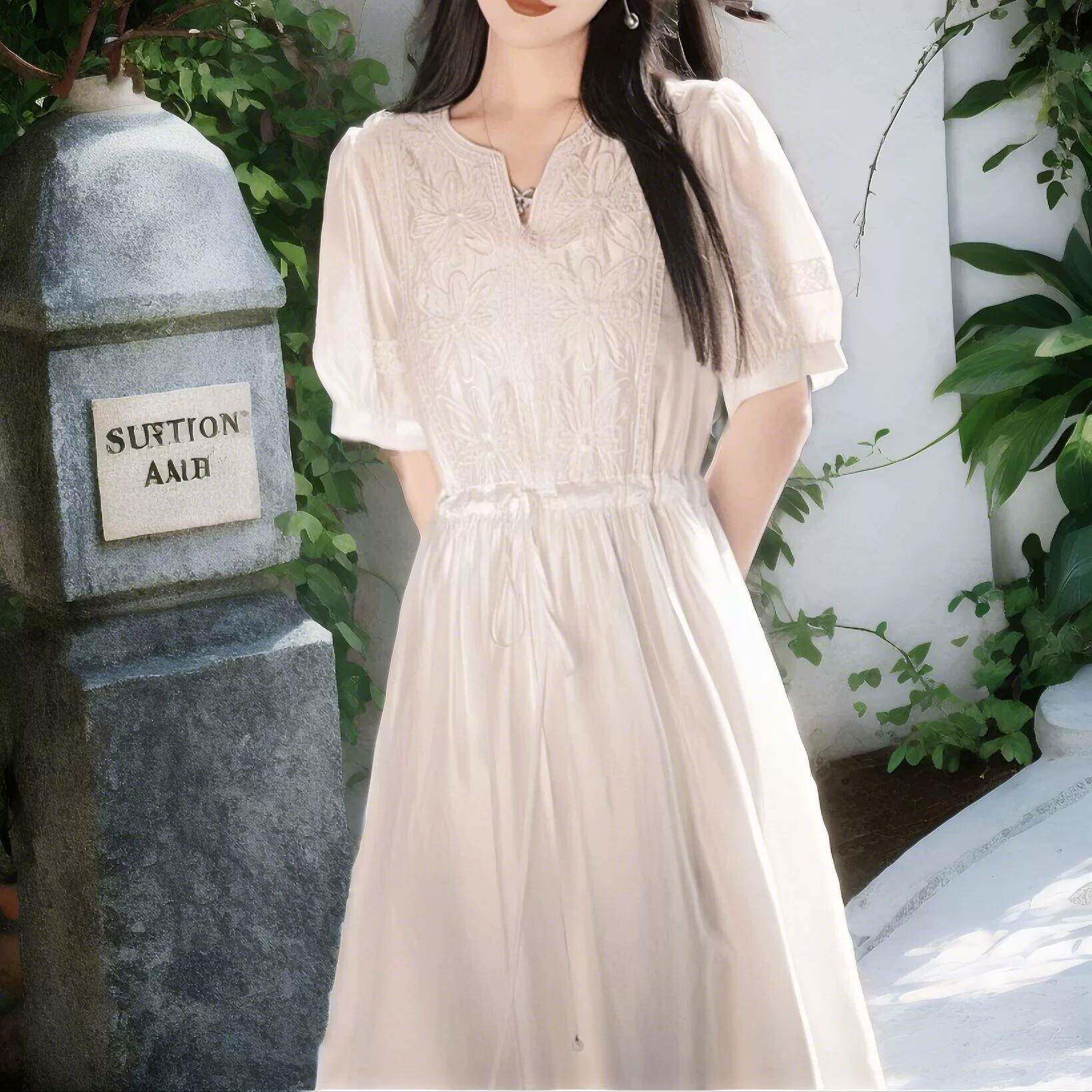 欧洲站白色法式连衣裙女2026新款夏季气质御姐轻熟小香风长裙子潮