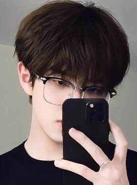 斯贝丝假发男短发全头套式男生微分碎盖齐刘海真发自然蓬松男式假
