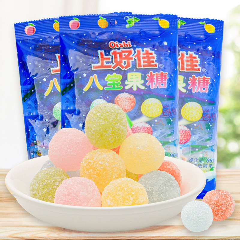 上好佳八宝果糖休闲零食品硬糖混合多种口味水果糖喜糖果袋装6包