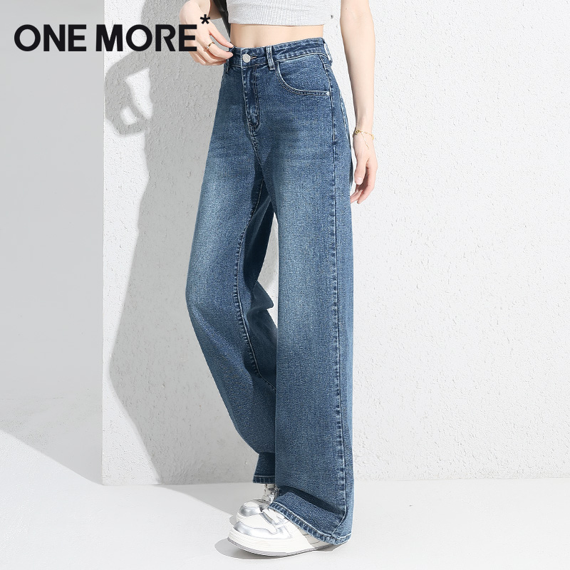 文墨蓝色阔腿牛仔裤女休闲直筒裤