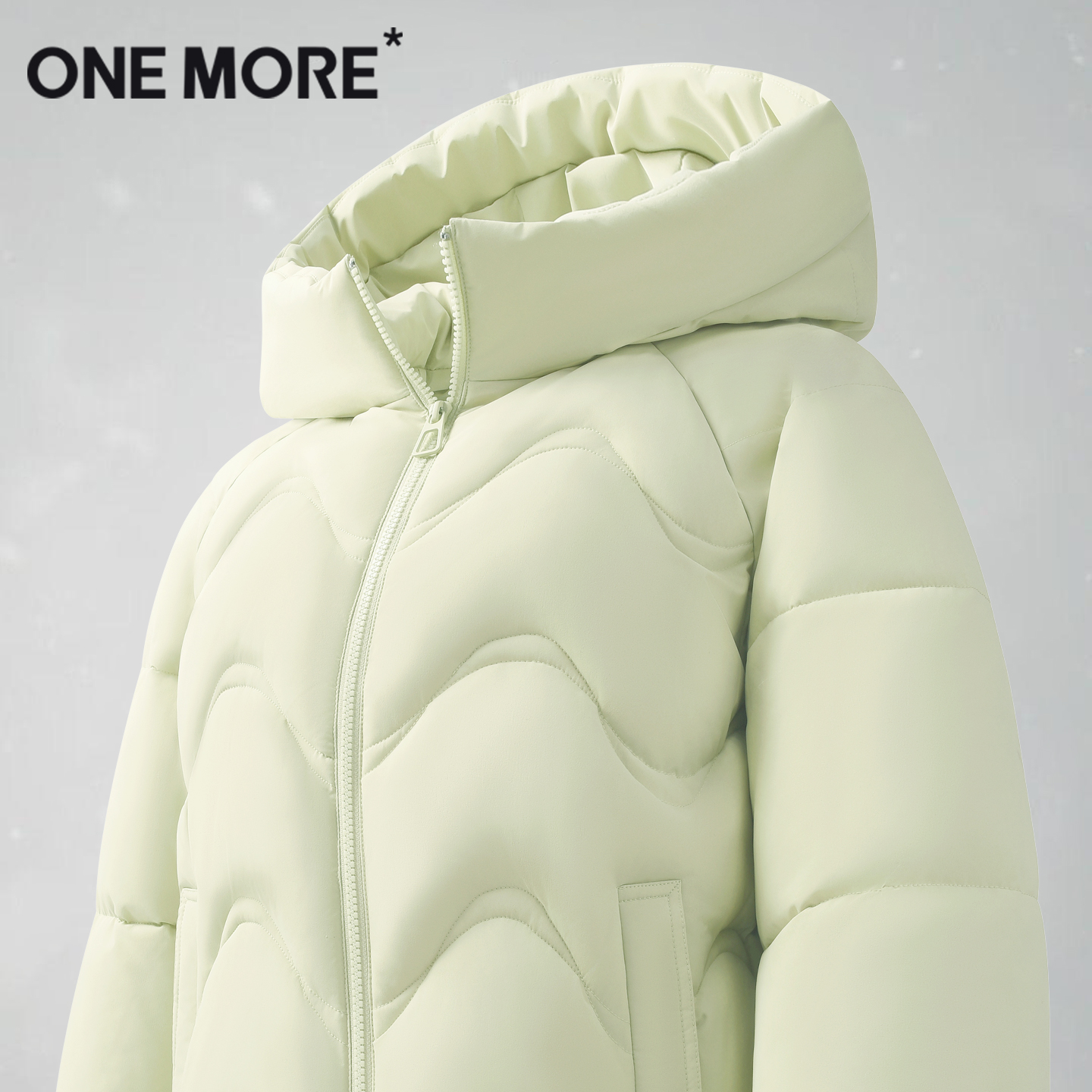onemore绿色棉服女连帽面包服
