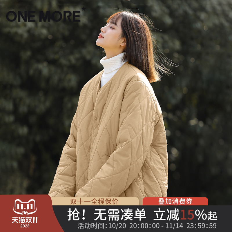 无领棉服女菱格轻薄棉衣外套