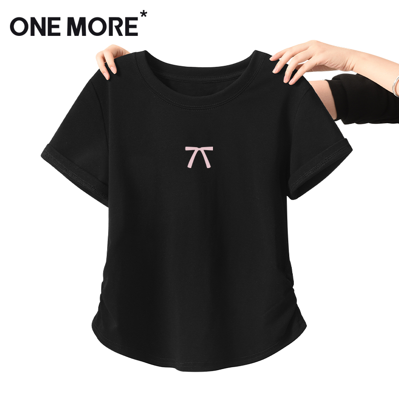 onemore黑色正肩短袖t恤女修身