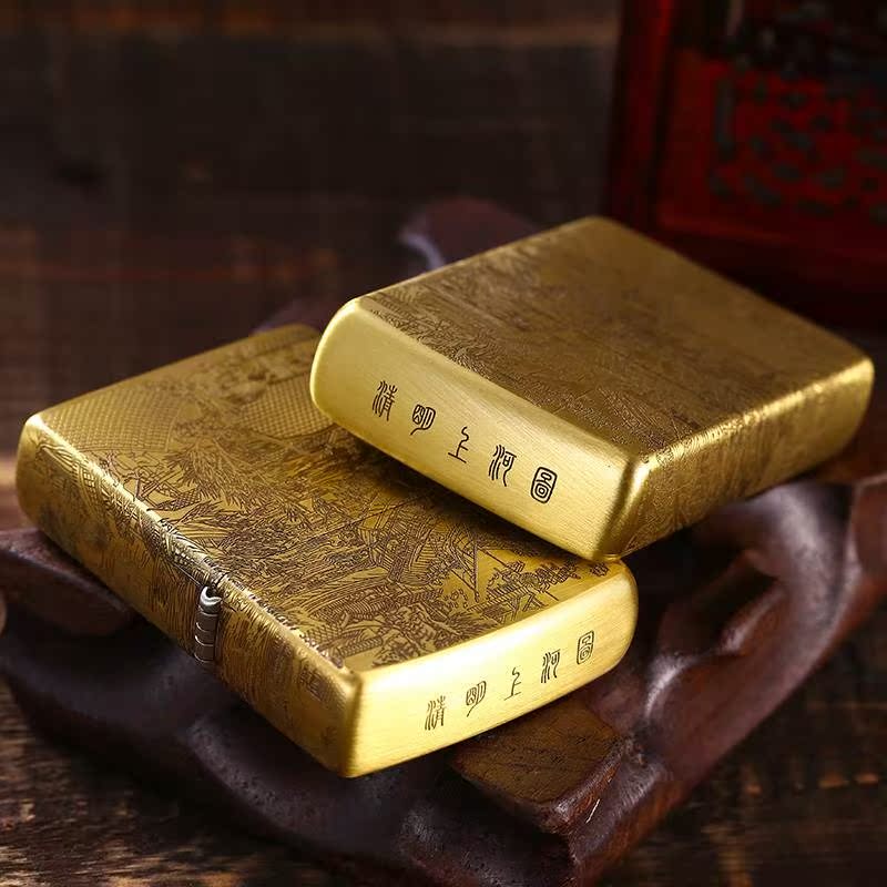 原裝打火機zippo正版純銅清明上河圖限量版專柜zppo正品男士禮品