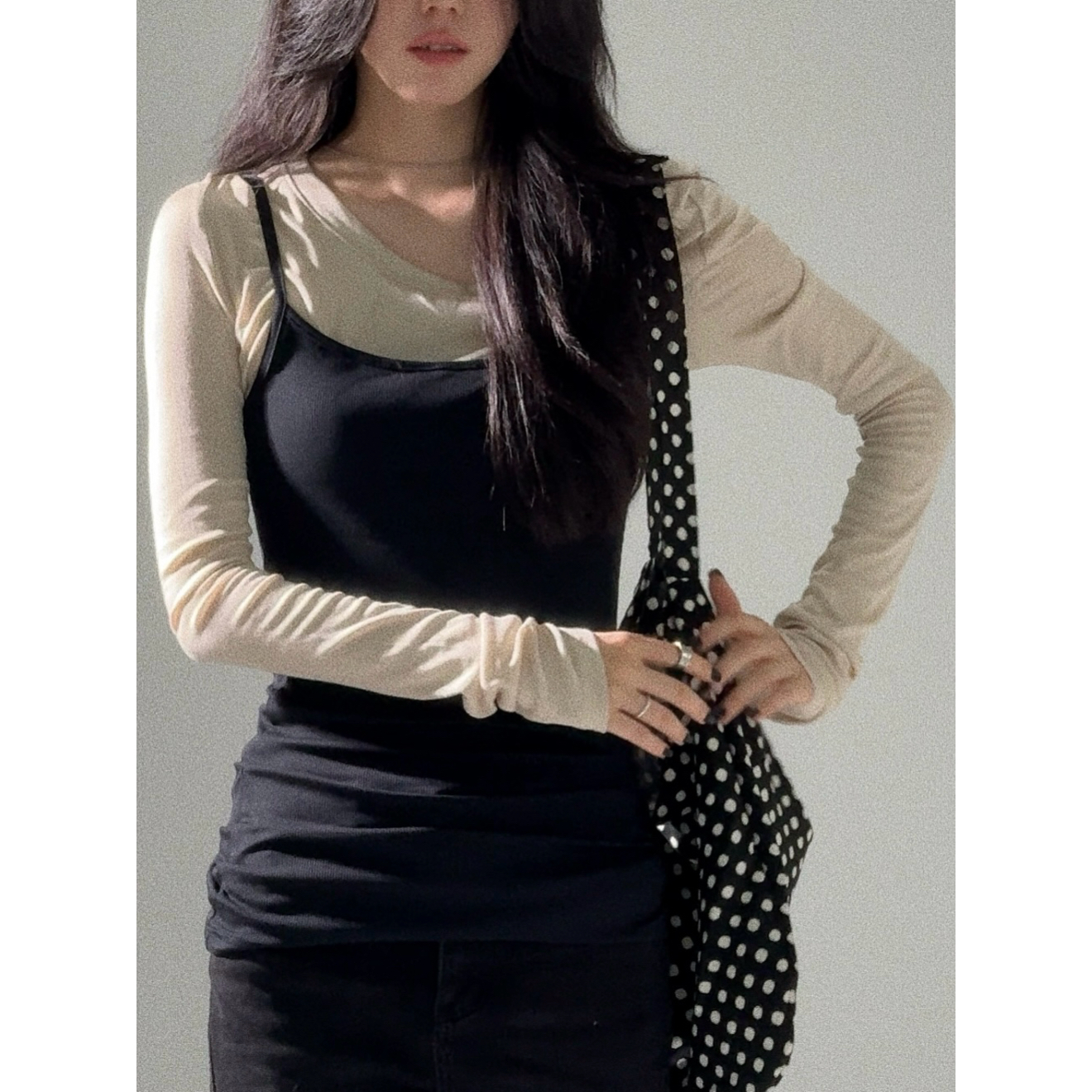 翎氤Lingyin早秋T恤+背心套装温柔清冷感韩系简约气质百搭上衣