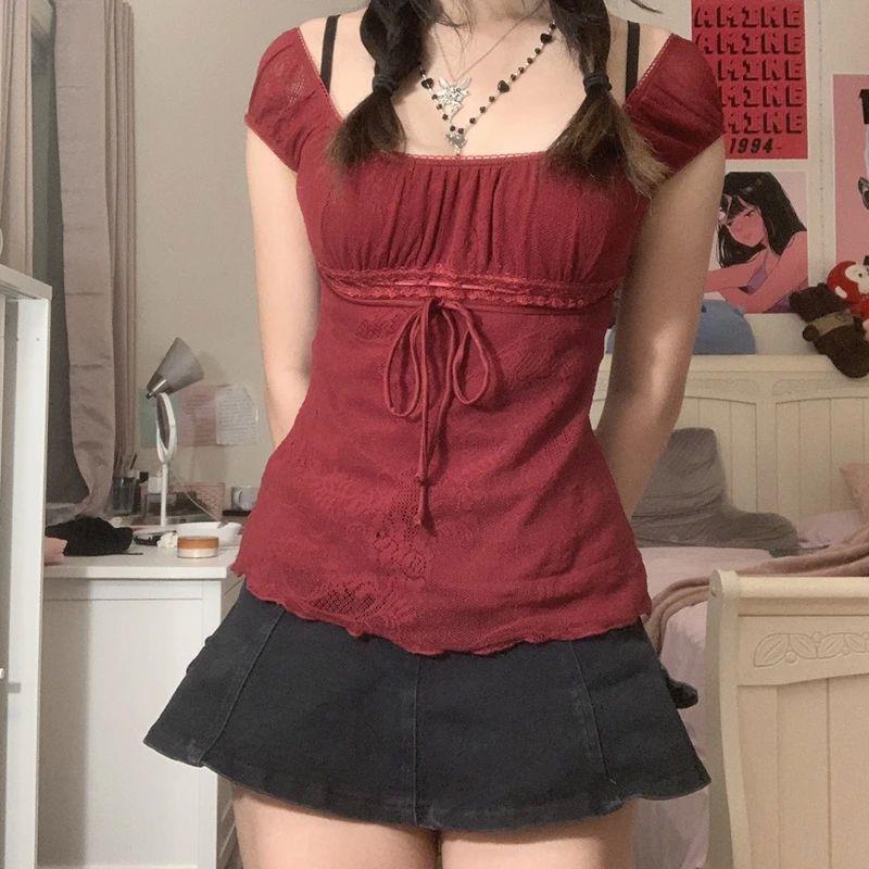 。Elegant Lady Square Collar T-shirt Kawaii Bow Short Sleeve