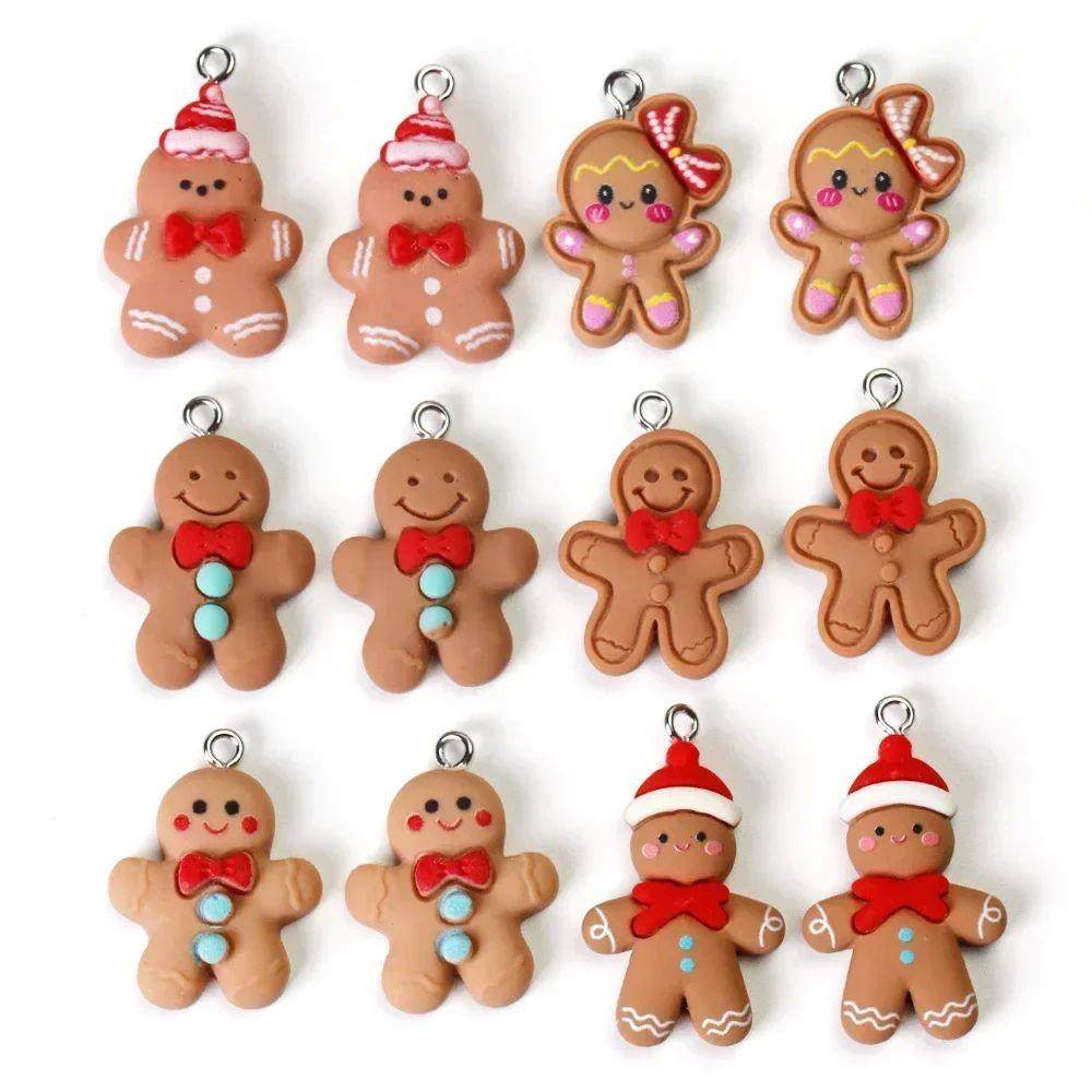 10pcs Christmas Gingerbread Man Biscuits Charms Resin Cookie