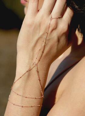Dainty Hand Chain Bracelet Ring Gold Plated Handmade Link