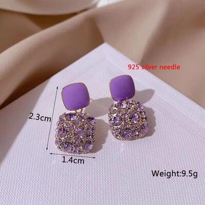 Purple Color Women Dangle Earrings Small Round Unusual Earri