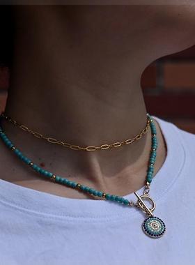 4mm Colorful Stone Necklace for Women Round Evil Pendant