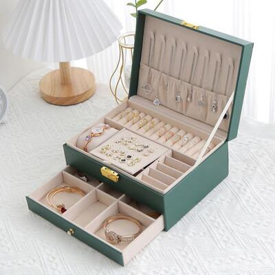 Jewelry box earring storage box necklace ring two layers
