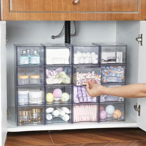 Clear Stackable Storage Drawer Makeup Organizer Plastic Bins