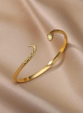 Punk Snake Bangles For Men Women Open Gold Color Stainless S