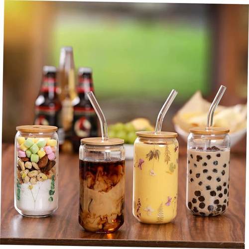 550ml/400ml Glass Cup With Lid and Straw Transparent Bubble
