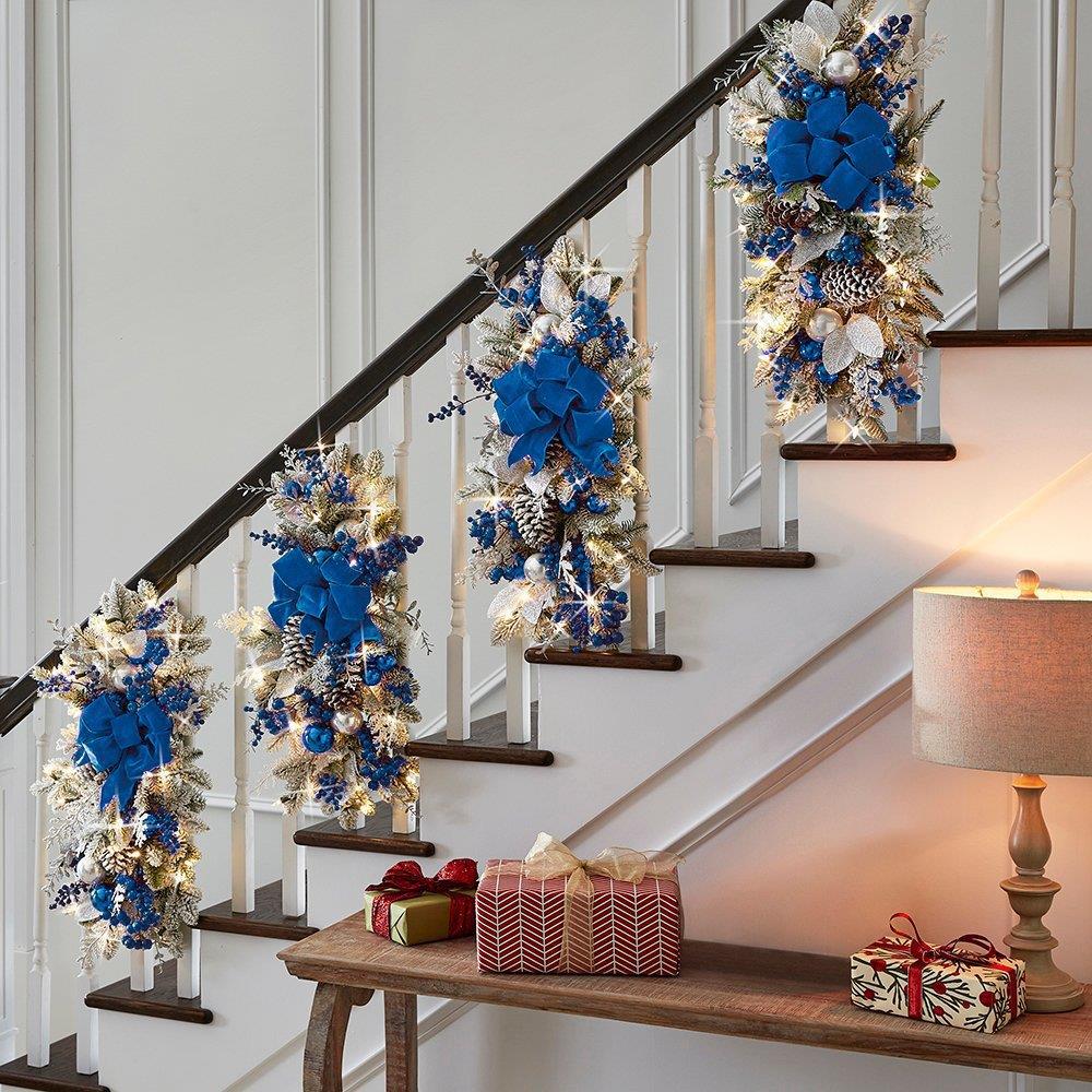 Christmas curtain hangings garland stair decorations