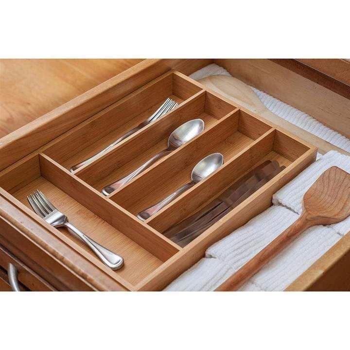 bamboo cutlery tray adjustable drawer storage box