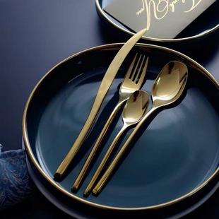 Gold Cutlery Set Mirror Soup Spoon Fruit Fork Utensils