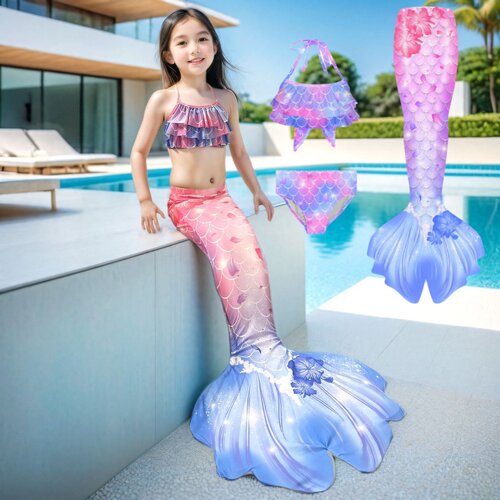 新款女童美人鱼尾巴比基尼泳衣