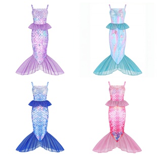 泳衣 小中大童美人鱼裙式 爱丽儿公主六一新款 儿童泳衣女童连体泳装