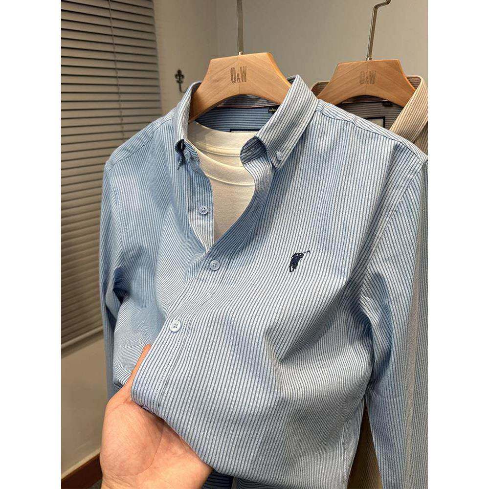 MAROLIO竖条纹小马标衬衫男士长袖春秋季新款衬衣服男装潮牌寸衣