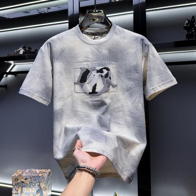 欧洲站高端刺绣短袖t恤男2025新款潮牌潮夏季男装半袖上衣防晒服