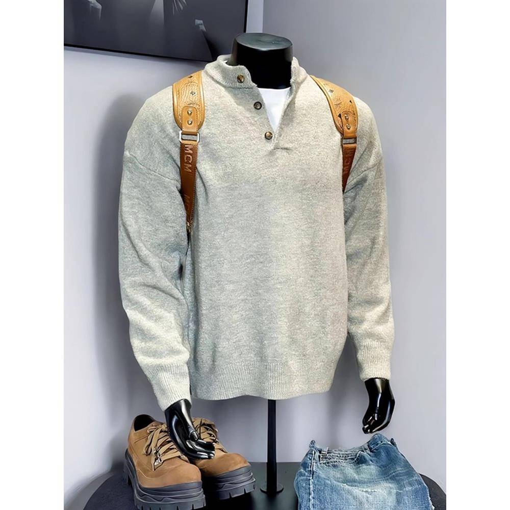 GM新潮 亨利领针织打底衫男士秋冬新款慵懒高级感美式加厚毛衣潮