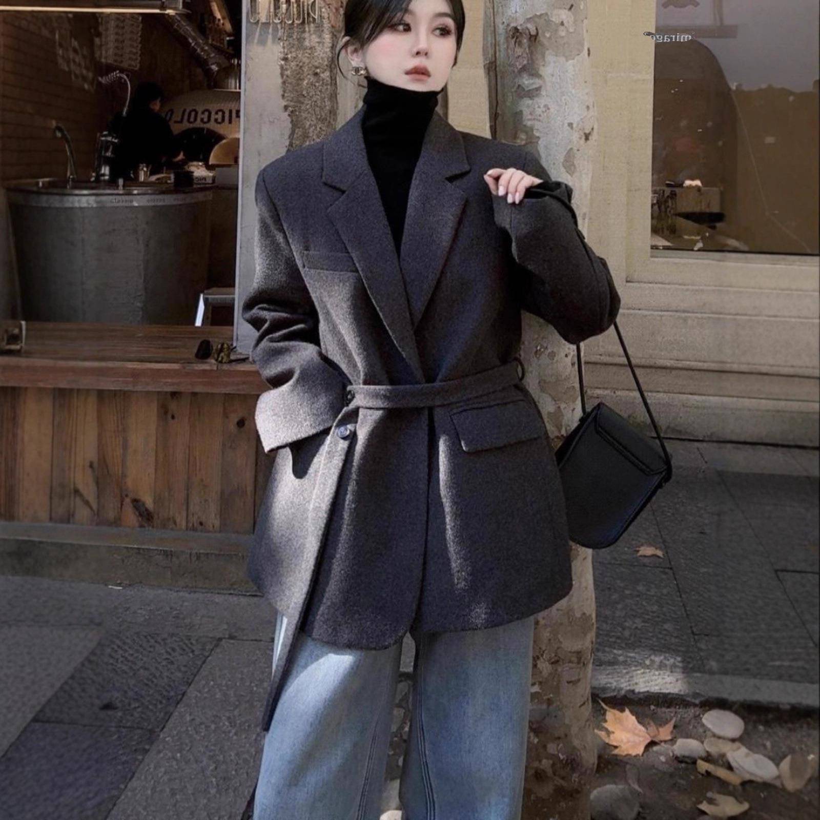 2025秋冬新款高级感毛呢西装外套女胖mm短款休闲呢子大衣大码女装