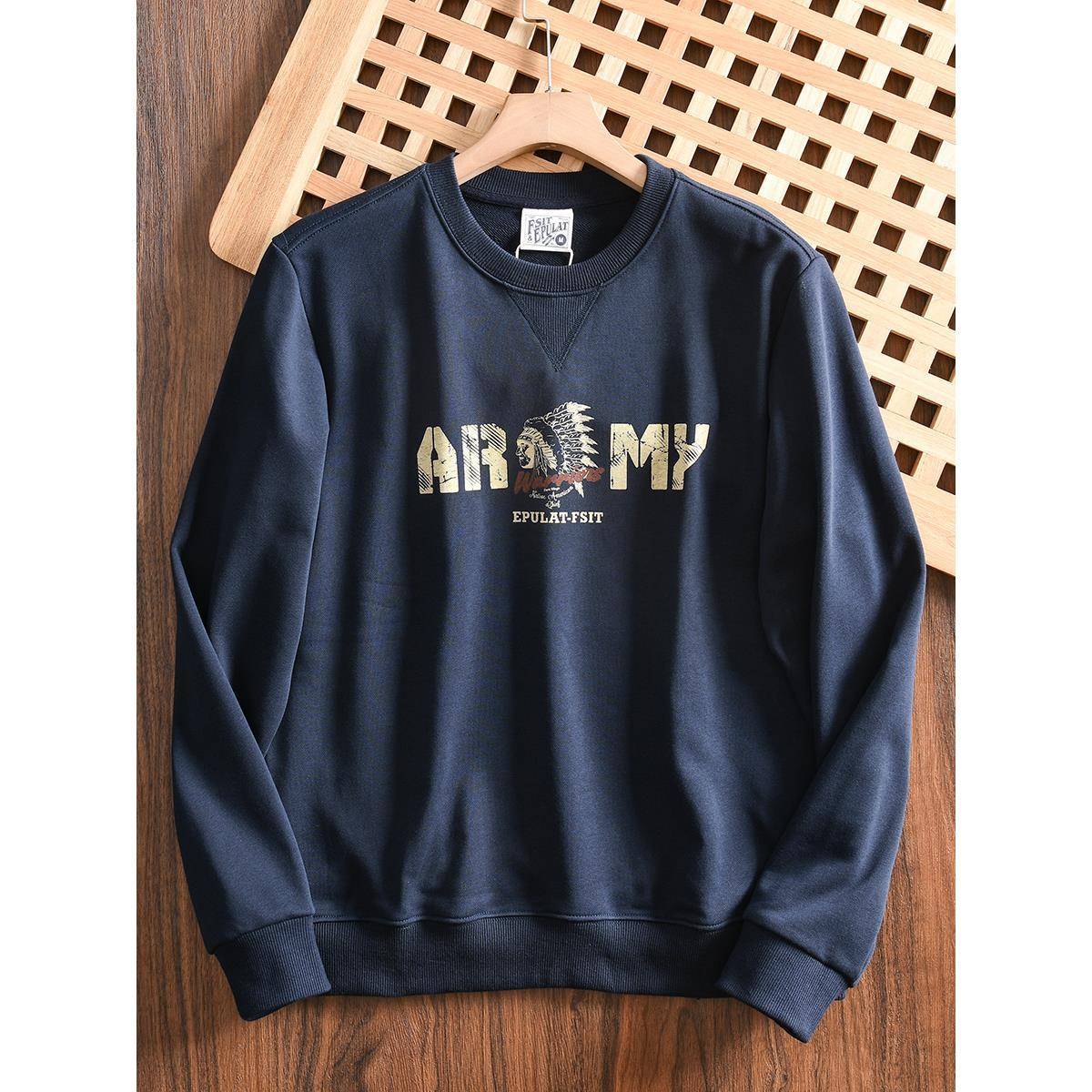 细腻毛圈棉！男士卫衣2025新款秋季高克重针织棉印花长袖T恤圆领