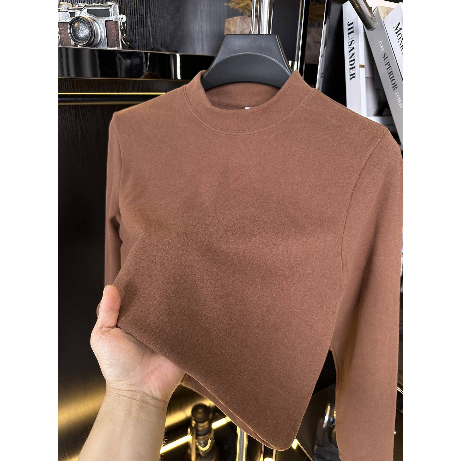 Mostarsea~双面德绒纯色打底衫男士秋冬季保暖内搭半高领修身卫衣