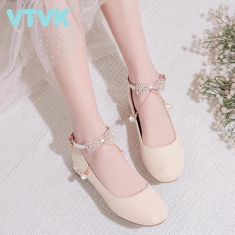 VTVK女童皮鞋春秋女孩高跟单鞋2025新款儿童表演出礼服软底水晶鞋