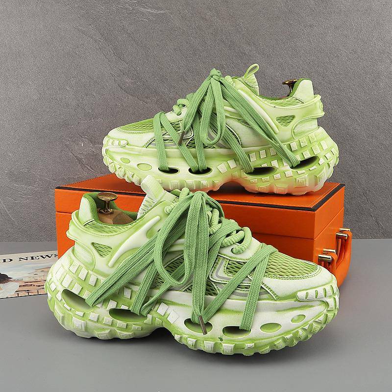 潮牌厚底老爹鞋男鞋2025新款覆古网面透气运动鞋镂空设计休闲鞋子