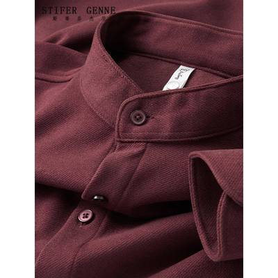 斯蒂芬立领磨毛衬衫男长袖春秋新款高端新中式本命年百搭男士衬衣