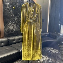 2025四季 内搭姜黄色V领系带通勤气质显瘦连衣裙