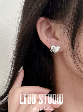 LTBB 东大门新款S925纯银爱心耳夹耳环女复古气质百搭简约耳饰