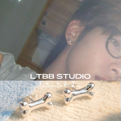 LTBB【teetee同款】S925纯银ins风原创设计极简骨头耳钉