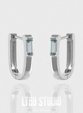 LTBB 香甜清新韩版INS小众设计浅蓝色锆石U形S925纯银耳环耳扣女