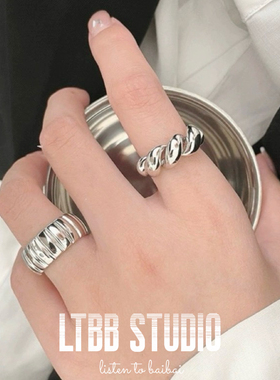 LTBB 韩国牛角包925纯银开口戒指女时尚个性ins小众高级戒指男女