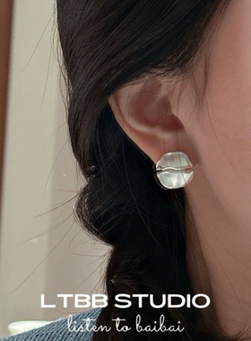 LTBB 韩版韩式S925纯银简约哑光褶皱面耳环ins风时尚耳饰品